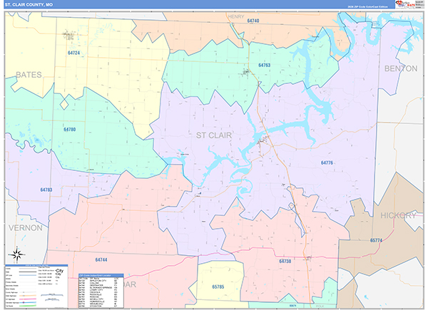 St. Clair County, MO Map Color Cast Style